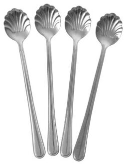Rice latte lepel met schelp, rvs zilver, set van 4
