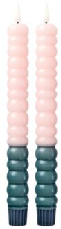 Rice led spiraal kaars green & soft pink, set van 2