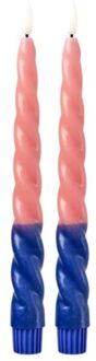 Rice led spiraal kaars navy blue & cute coral, set van 2