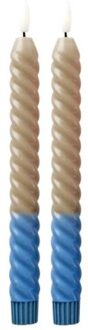 Rice led spiraal kaars sand & dove blue, set van 2