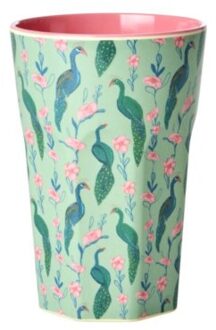 Rice melamine beker, groen met peacock power print, groot 400 ml