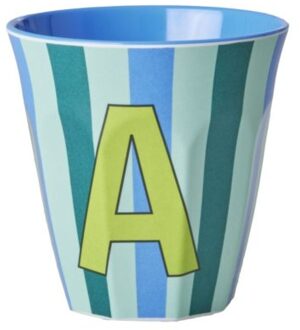 Rice melamine beker medium gestreept letter a, blauw