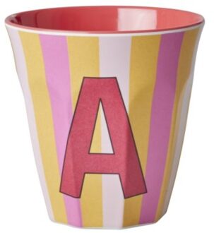 Rice melamine beker medium gestreept letter a, rood