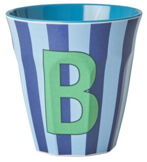 Rice melamine beker medium gestreept letter b, blauw