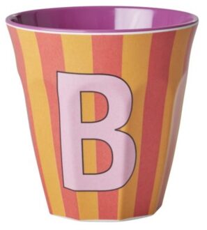 Rice melamine beker medium gestreept letter b, oranje