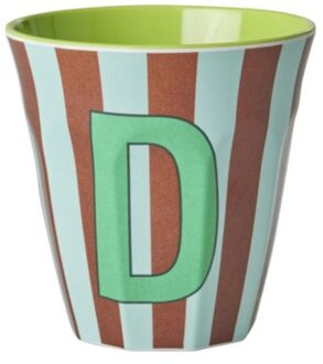 Rice melamine beker medium gestreept letter d, groen