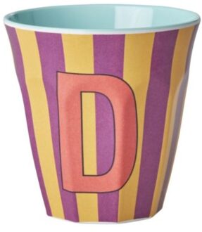 Rice melamine beker medium gestreept letter d, oranje