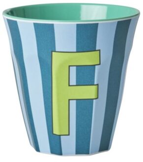 Rice melamine beker medium gestreept letter f, groen