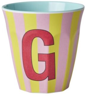 Rice melamine beker medium gestreept letter g, geel