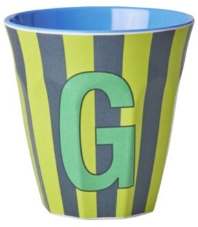 Rice melamine beker medium gestreept letter g, groen