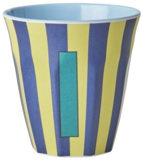 Rice melamine beker medium gestreept letter i, blauw