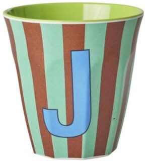 Rice melamine beker medium gestreept letter j, groen