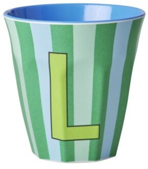 Rice melamine beker medium gestreept letter l, groen