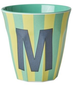 Rice melamine beker medium gestreept letter m, groen