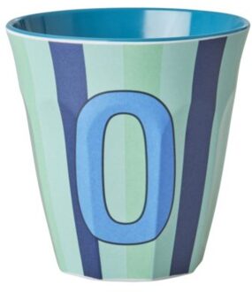 Rice melamine beker medium gestreept letter o, blauw