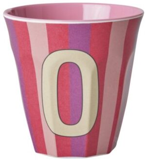 Rice melamine beker medium gestreept letter o, roze
