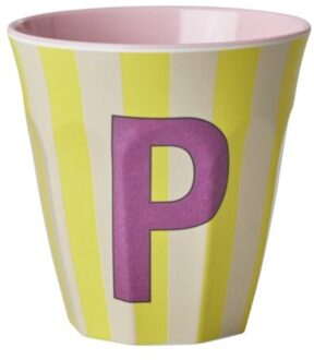 Rice melamine beker medium gestreept letter p, geel