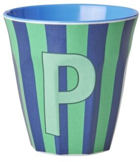 Rice melamine beker medium gestreept letter p, groen