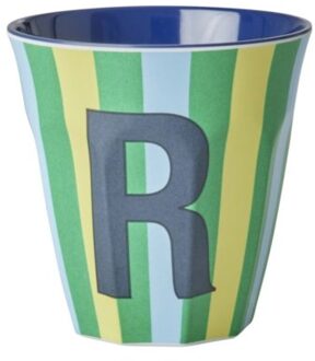 Rice melamine beker medium gestreept letter r, groen