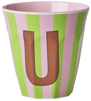 Rice melamine beker medium gestreept letter u, oranje