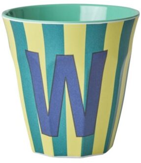 Rice melamine beker medium gestreept letter w, groen