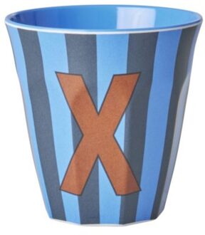 Rice melamine beker medium gestreept letter x, blauw