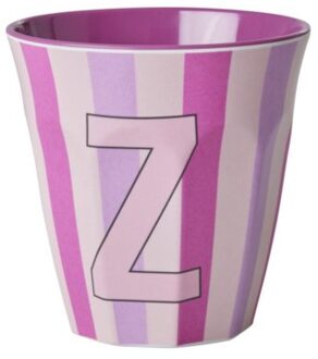 Rice melamine beker medium gestreept letter z, roze