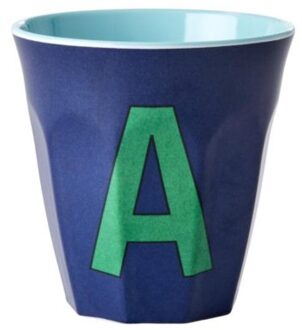 Rice melamine beker medium letter a donker blauw