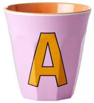 Rice melamine beker medium letter a roze