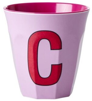 Rice melamine beker medium letter c roze