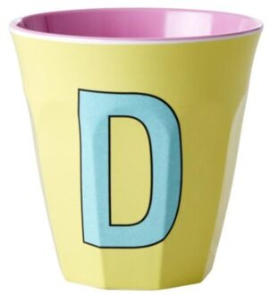 Rice melamine beker medium letter d geel