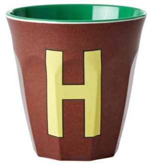 Rice melamine beker medium letter h bruin