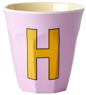 Rice melamine beker medium letter h roze