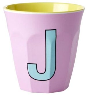 Rice melamine beker medium letter j roze