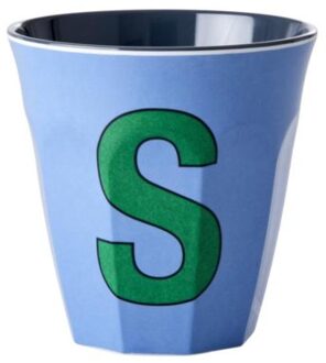Rice melamine beker medium letter s dusty blue
