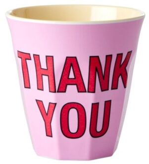 Rice melamine beker medium ‘thank you’ roze
