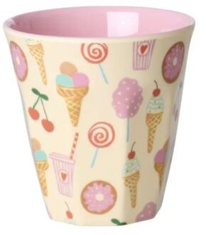Rice melamine beker met fun fair print, roze, 160 ml, assorti
