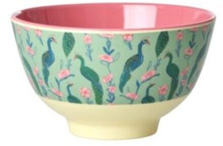 Rice melamine kom, groen met peacock power print, klein 300 ml