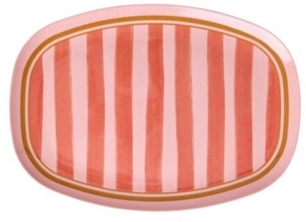 Rice melamine rechthoekig dinerbord met strepen, roze