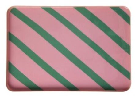 Rice metalen dienblad, roze met groene strepen, large
