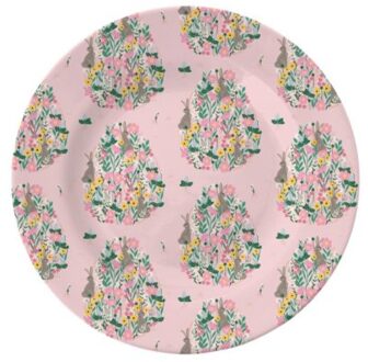 Rice pasen melamine bord rond bunny print roze