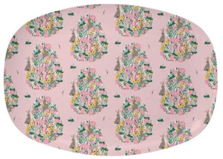 Rice pasen melamine bord vierkant bunny print roze