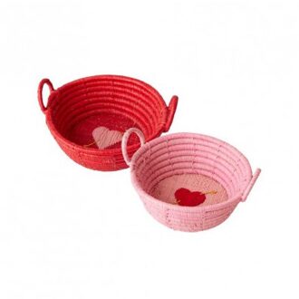 Rice raffia broodmandje, formaat 12 cm., kleur rood of roze