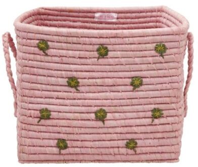 Rice raffia mand lucky me roze met klavers