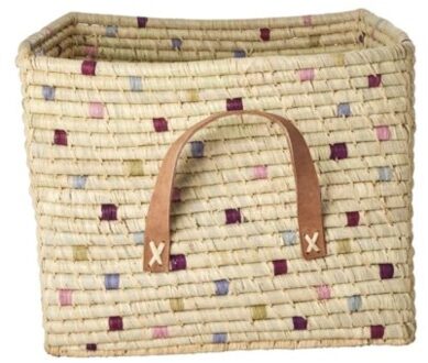 Rice raffia mand vierkant - stippen lavendel