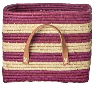 Rice raffia mand vierkant - strepen aubergine