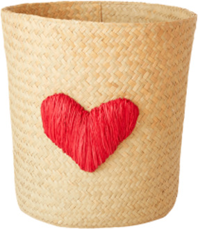 Rice raffia mandje rond, formaat 26 cm., kleur hart rood