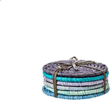 Rice raffia onderzetters à 6 stuks blauw