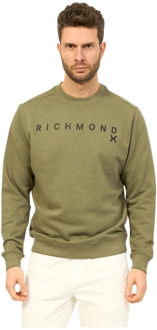 Richmond Groene Katoenen Crewneck Logo Sweater Richmond , Green , Heren - Xl,S
