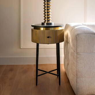 Richmond Interiors Richmond Bijzettafel/Nachtkastje 'Ironville' Marmer en Brass, 40cm Goud - 40 cm